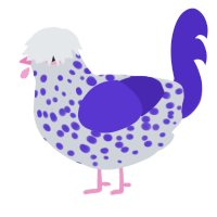 Jeepers Peepers, a mist and indigo chicken with a speckle pattern