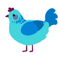 glorby, a aqua and sapphire chicken with a neck-speckle pattern