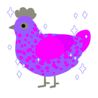 UV Radiation, a lilac and amethyst chicken with a speckle pattern