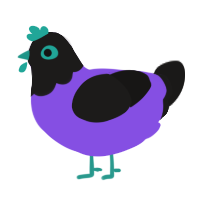 Tic, a blurple and sable chicken with a head pattern