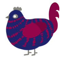 El pollo culé, a navy and maroon chicken with a bar pattern