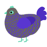 Rough and Tumble, a grey and indigo chicken with a lace pattern