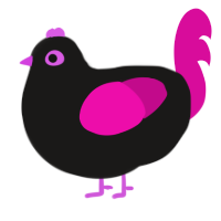 Salem, a sable and fuchsia chicken