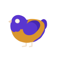 Duplicate, a orange and indigo chicken with a head pattern