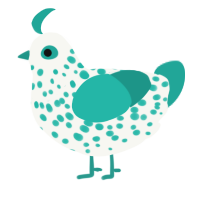 Turqi, a white and turquoise chicken with a speckle pattern