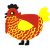 A red and yellow chicken with a lace pattern