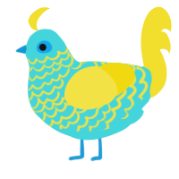 swimming pool, a aqua and yellow chicken with a lace pattern