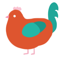 Crayon, a vermilion and turquoise chicken