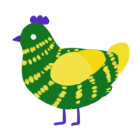 Leifa, a leaf and yellow chicken with a bar pattern