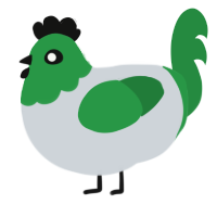 clover, a mist and viridian chicken with a head pattern