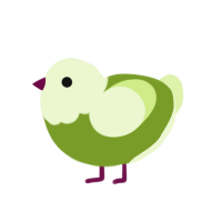 A chartreuse and apple chicken with a head pattern