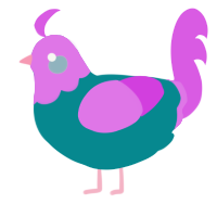 Bagel, a teal and orchid chicken with a head pattern