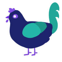 All Seeing, a navy and turquoise chicken