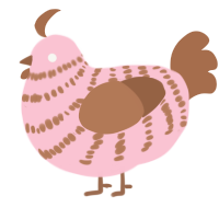 Marshmallow, a rose and brown chicken with a bar pattern