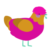 Gelée Sucrée, a fuchsia and ochre chicken with a head pattern