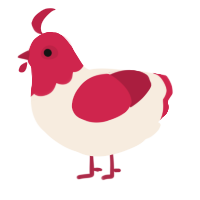 Cherry cake, a cream and crimson chicken with a head pattern