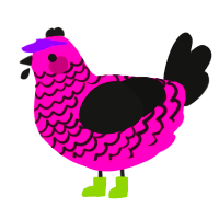 A fuchsia and black chicken with a lace pattern