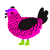 A fuchsia and black chicken with a lace pattern