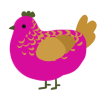 Eos, a fuchsia and gold chicken with a half-lace pattern