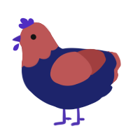 Blorb, a navy and red chicken with a head pattern