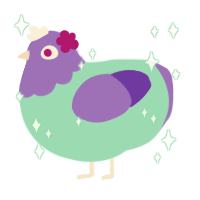 Petra, a mint and blurple chicken with a head pattern