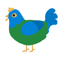 Peacock, a viridian and sapphire chicken with a head pattern