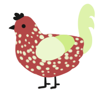 Gala, a red and apple chicken with a speckle pattern