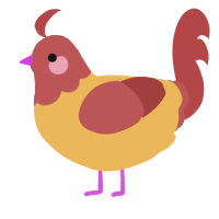 A honey and red chicken with a head pattern