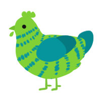 A grass and teal chicken with a bar pattern