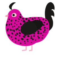 A fuchsia and sable chicken with a speckle pattern