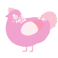 A pink and rose chicken with a neck-speckle pattern
