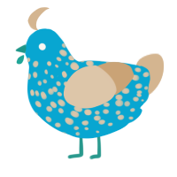 The Spotter, a cerulean and beige chicken with a speckle pattern