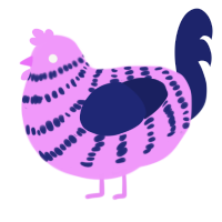 Blush, a lavender and navy chicken with a bar pattern