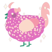Cherette, a orchid and pink chicken with a speckle pattern