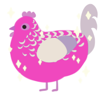 Disco ball, a plum and indigo chicken with a half-lace pattern