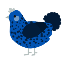 Zelda, a ultramarine and tumblr chicken with a speckle pattern