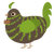 A bark and chartreuse chicken with a bar pattern