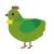 A chartreuse and viridian chicken with a neck-speckle pattern