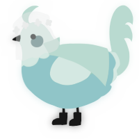 Jinkies, a aqua and mint chicken with a head pattern