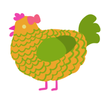 Shy Flutter, a honey and chartreuse chicken with a lace pattern