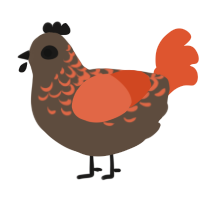 Backwards, a bark and vermilion chicken with a half-lace pattern