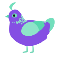 Ori, a blurple and mint chicken with a neck-speckle pattern