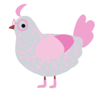 Daxton, a mist and pink chicken with a speckle pattern