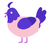 kurzgesagt, a rose and indigo chicken with a head pattern