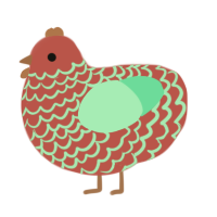 Futhur, a red and mint chicken with a lace pattern