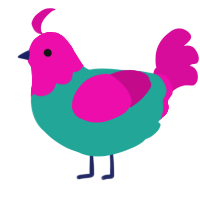 90s Windbreaker, a turquoise and fuchsia chicken with a head pattern