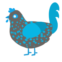 XP, a grey and cerulean chicken with a speckle pattern