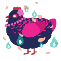 A navy and fuchsia chicken with a half-lace pattern