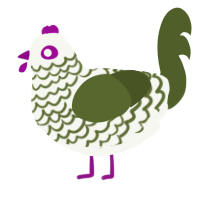 Olivia, a white and olive chicken with a lace pattern