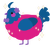 A fuchsia and ultramarine chicken with a head pattern